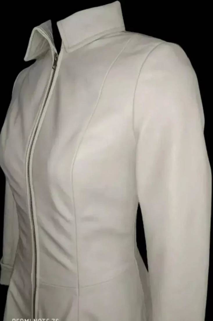Women’s white blazer style zipper leather coat