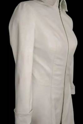 Women’s white blazer style zipper leather coat 2
