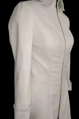 Women’s white blazer style zipper leather coat