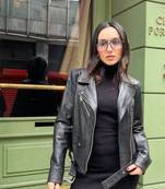 Women’s black lambskin leather jacket-plain zipper stylish black