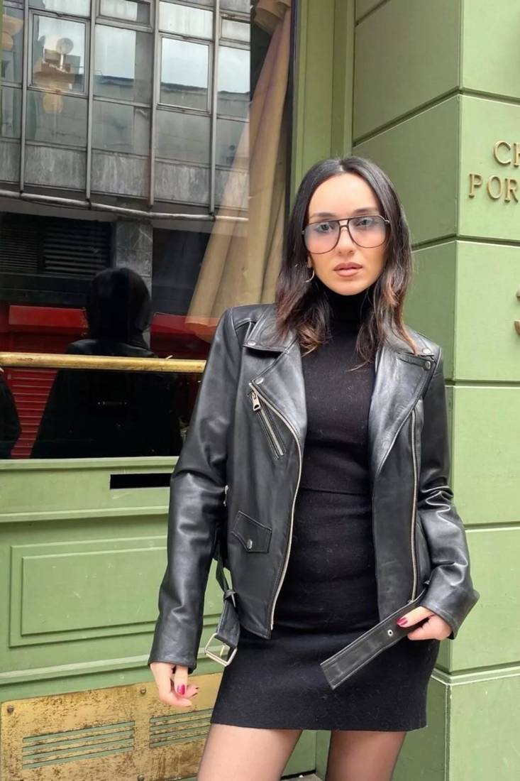 Women’s black lambskin leather jacket-plain zipper stylish black