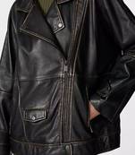 Women’s black oversized leather trench style coat