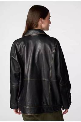 Women’s black oversized leather trench style coat 2
