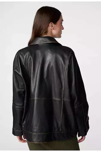 Women’s black oversized leather trench style coat