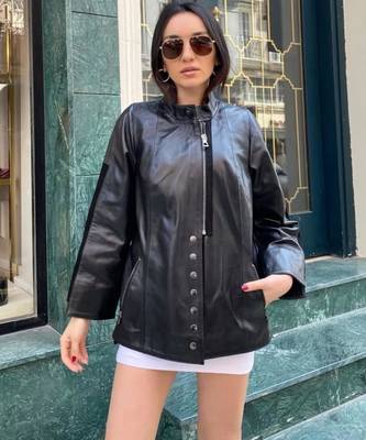 Women’s black lambskin leather jacket-plain zipper stylish black 3