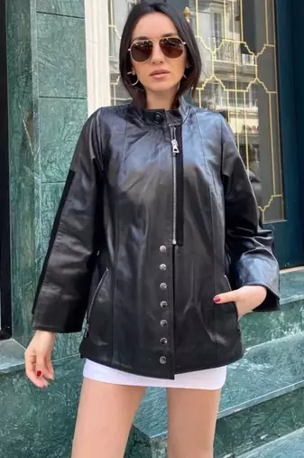 Women’s black lambskin leather jacket-plain zipper stylish black