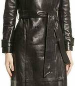 Women’s longline black leather trench style coat belted button