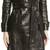 Women’s longline black leather trench style coat belted button
