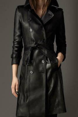 Women’s quilted shoulder full-length safari-inspired leather trench coat 1