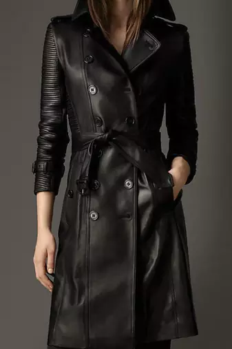 Women’s quilted shoulder full-length safari-inspired leather trench coat