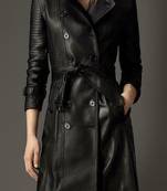 Women’s quilted shoulder full-length safari-inspired leather trench coat