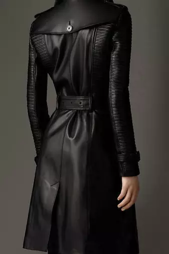 Women’s quilted shoulder full-length safari-inspired leather trench coat