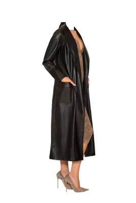 Women’s longline black leather trench style coat 1