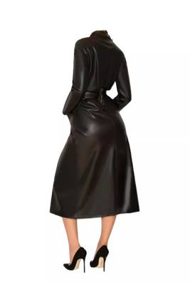 Women’s longline black leather trench style coat 2