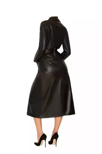 Women’s longline black leather trench style coat