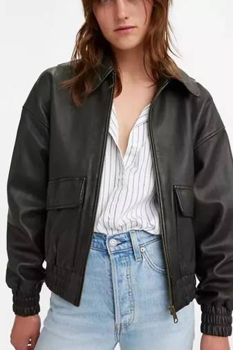 Women’s black lambskin leather jacket bomber waist