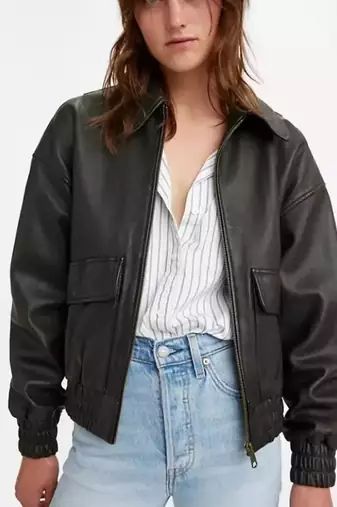 Women’s black lambskin leather jacket bomber waist