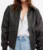 Women’s black lambskin leather jacket bomber waist