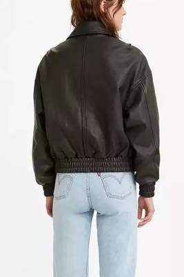 Women’s black lambskin leather jacket bomber waist 2