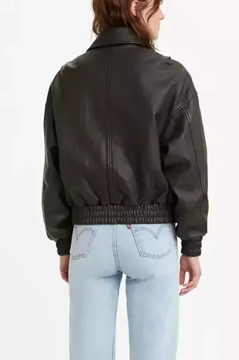 Women’s black lambskin leather jacket bomber waist