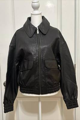Women’s black lambskin leather jacket bomber waist 3