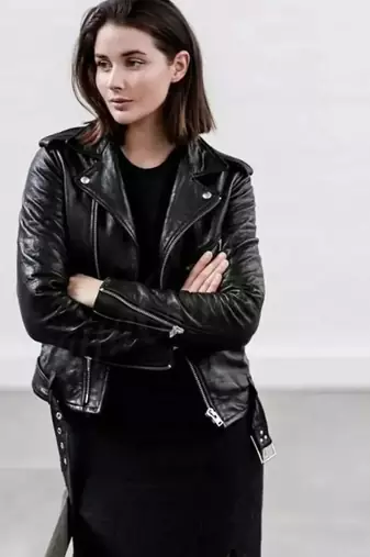 Women’s soft black lambskin leather jacket-zipper waist belt biker stylish look