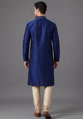 Navy blue art silk kurta pyjama 2