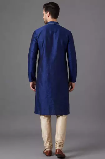 Navy blue art silk kurta pyjama