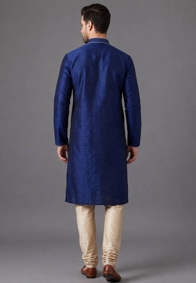 Navy blue art silk kurta pyjama