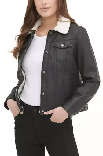 Women’s soft  black lambskin leather jacket with white collar