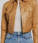 Women’s brown button lambskin leather jacket - 2 pockets
