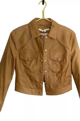 Women’s brown button lambskin leather jacket - 2 pockets 2