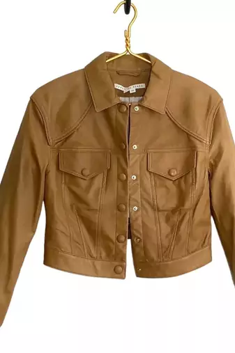 Women’s brown button lambskin leather jacket - 2 pockets