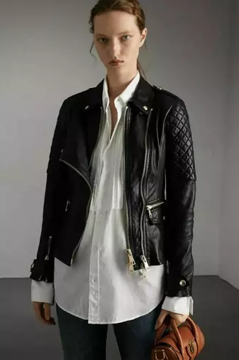 Women’s black quilted design lambskin leather jacket-  zipper detail biker