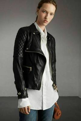 Women’s black quilted design lambskin leather jacket-  zipper detail biker 3