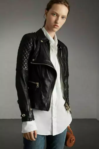Women’s black quilted design lambskin leather jacket-  zipper detail biker