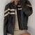 Women’s black café racer lambskin leather jacket white strip
