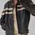 Women’s black café racer lambskin leather jacket white strip