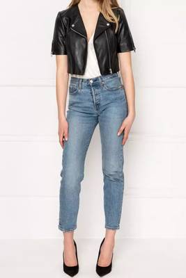 Women’s soft black lambskin leather jacket short half sleeve perfect design 1
