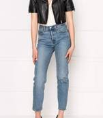 Women’s soft black lambskin leather jacket short half sleeve perfect design