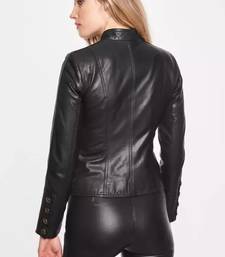 Women’s black lambskin leather jacket-café racer