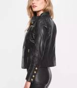 Women’s black lambskin leather jacket-café racer