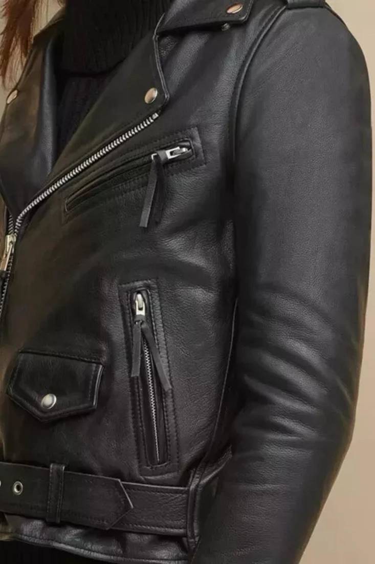 Women’s real soft lambskin leather jacket black multiple zipper