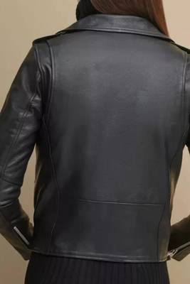 Women’s real soft lambskin leather jacket black multiple zipper 2