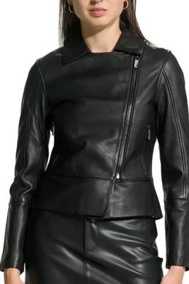 Women’s real soft lambskin leather jacket side zipper stylish slim fit 2
