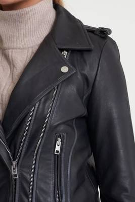 Women’s real soft lambskin leather jacket black-multiple zipper stylish 1