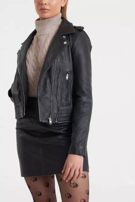 Women’s real soft lambskin leather jacket black-multiple zipper stylish 2