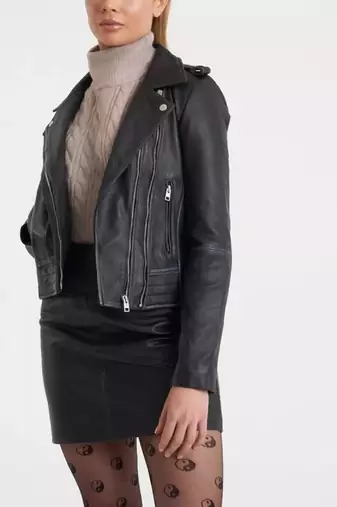 Women’s real soft lambskin leather jacket black-multiple zipper stylish
