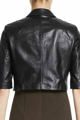 Women’s real soft lambskin leather jacket black-short jacket 2