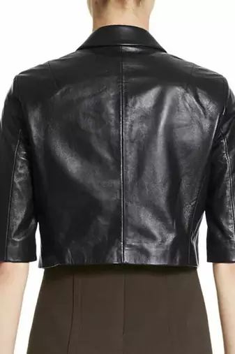 Women’s real soft lambskin leather jacket black-short jacket